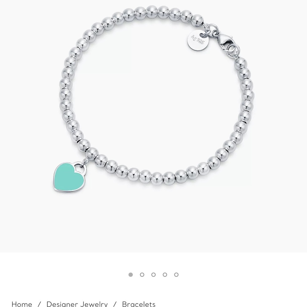 Tiffany & Co. Silver Bead Bracelet with Turquoise Heart Charm